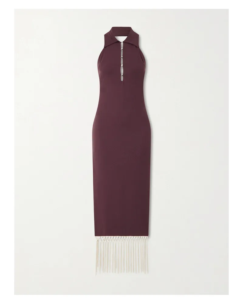 Taller Marmo Tropical Sleeveless Tasseled Stretch-satin Midi Dress - Burgundy Burgundy