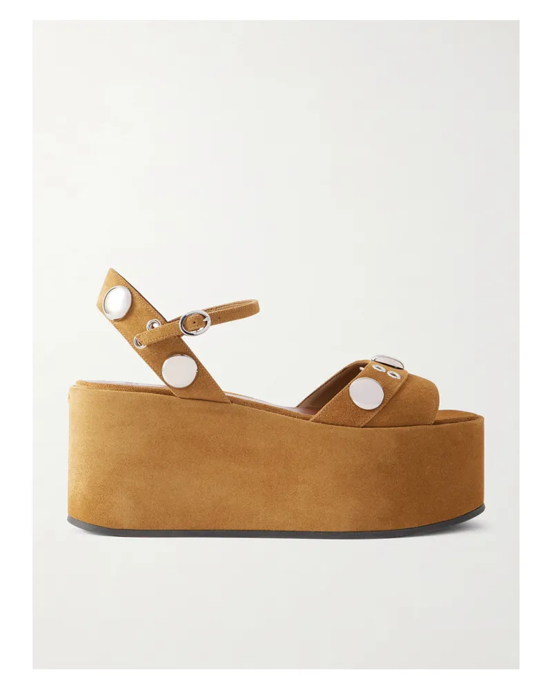 Valentino Garavani Nellcôte Embellished Suede Platform Sandals - Brown Brown