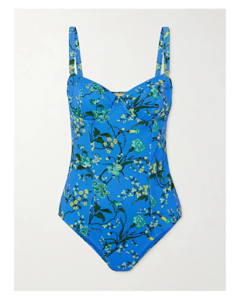 Erdem Badeanzug mit Bügeln Und Blumenprint Blau