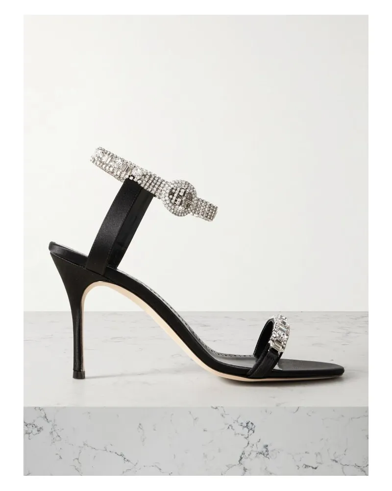 Manolo Blahnik Asasan 90 Sandalen Aus Satin Mit Kristallen - Schwarz Schwarz