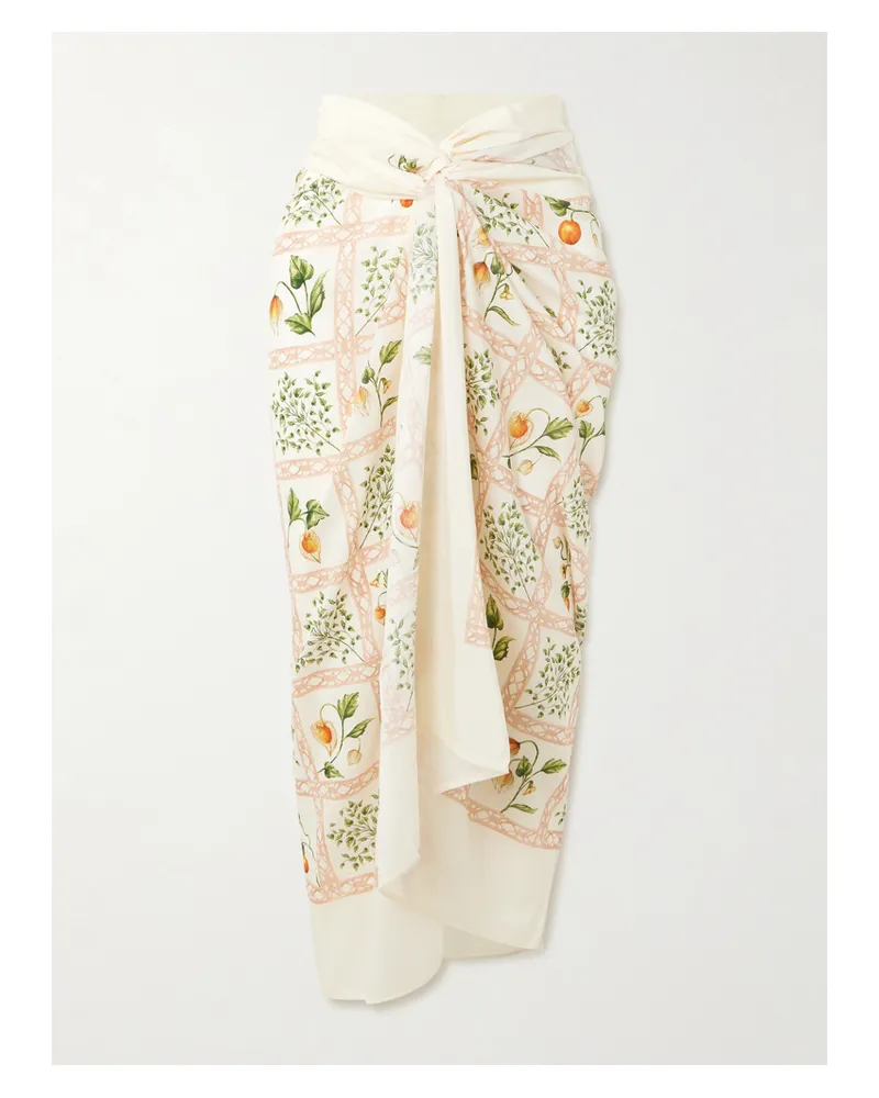 AGUA BENDITA Lavanda Printed Cotton And Silk-blend Voile Pareo - Neutrals Neutrals
