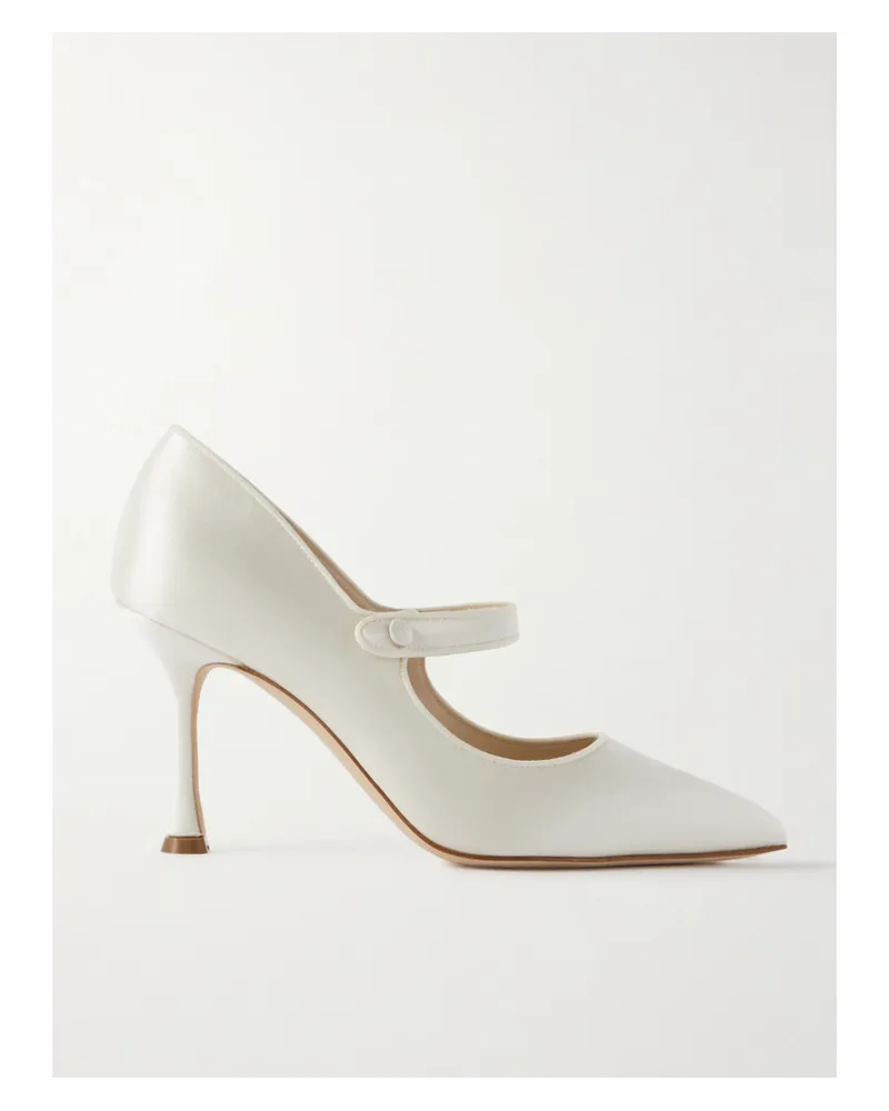 Manolo Blahnik Campari Bridal 90 Mary-jane-pumps aus Satin Creme