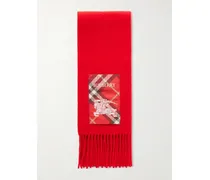 Appliquéd Fringed Cashmere Scarf - Red