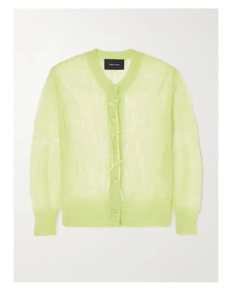 Simone Rocha Verkürzter Cardigan Aus Einer Mohairmischung In Lochstrick Mit Schleifen - Grün Grün