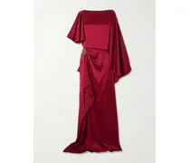 Asymmetric Crystal-embellished Draped Satin Gown - Red