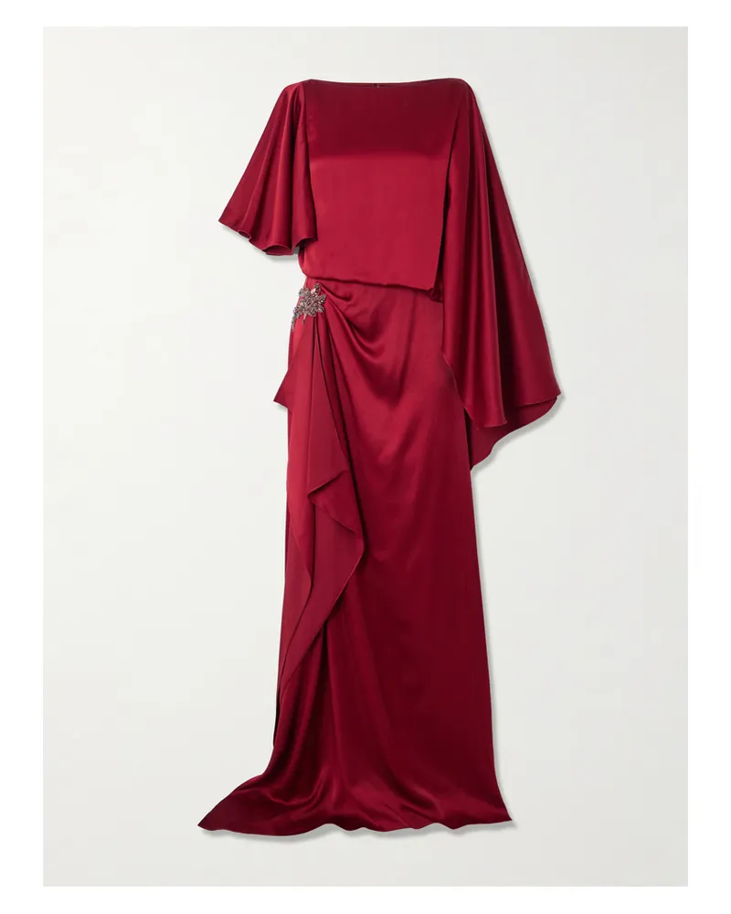 Erdem Asymmetric Crystal-embellished Draped Satin Gown - Red Red