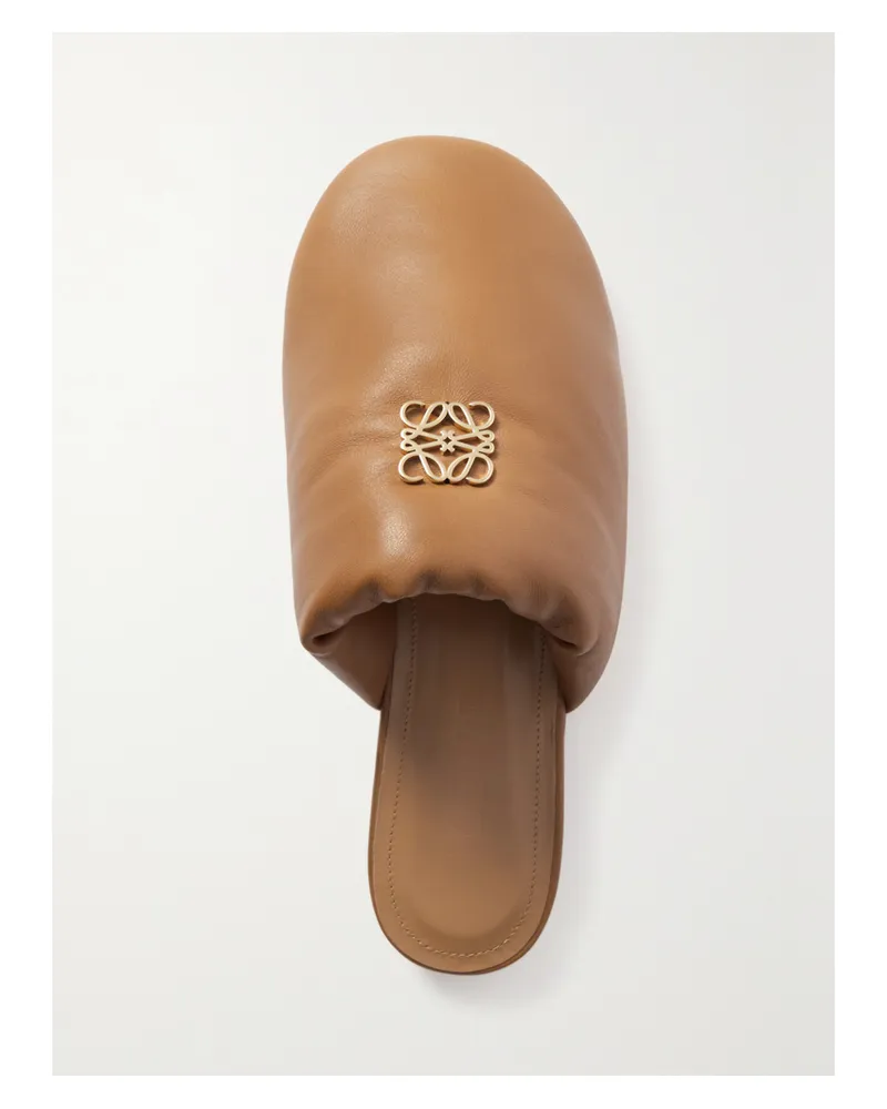 Loewe Anagram Wattierte Slippers Aus Leder Mit Logoverzierung - Braun Braun