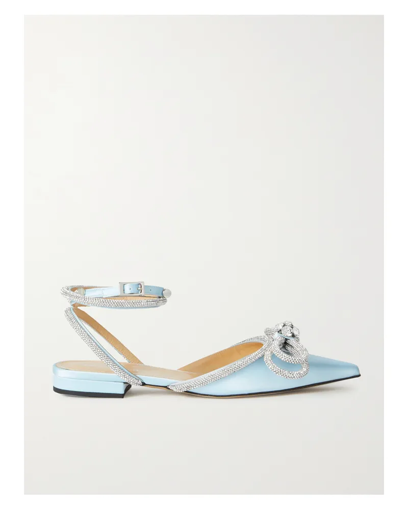 Mach & Mach Double Bow Flache Schuhe Mit Spitzer Kappe Aus Satin Mit Kristallen - Blau Blau