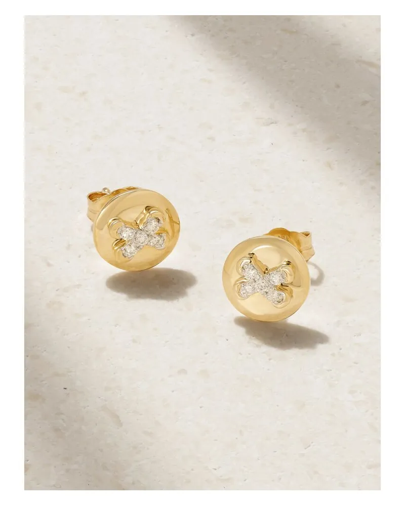 Stone & Strand Button Ohrstecker Aus 14 Karat Gold Mit Diamanten Gold