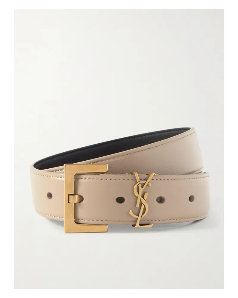 Saint Laurent Cassandre Leather Belt - Neutrals Neutrals