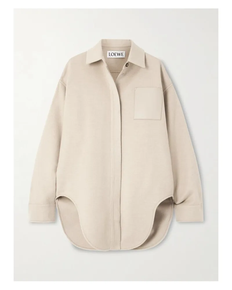 Loewe Jacke Aus Einer Woll-kaschmirmischung Mit Lederbesatz - Creme Creme