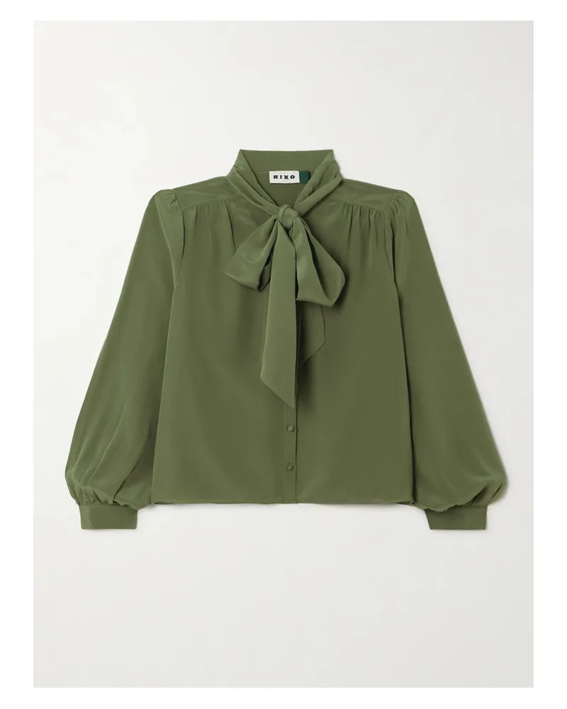 RIXO Melaina Pussy-bow Silk Crepe De Chine Blouse - Green Green