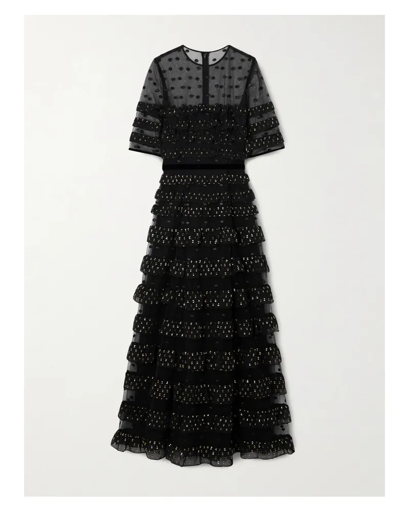 COSTARELLOS Midikleid Aus Tüll Und Chiffon Mit Rüschen Und Fil Coupé - Schwarz Schwarz