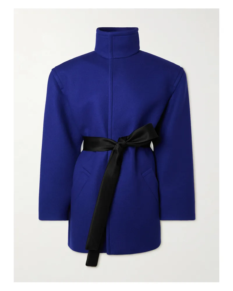 Saint Laurent Mantel Aus Wollfilz Mit Bindegürtel - Blau Blau