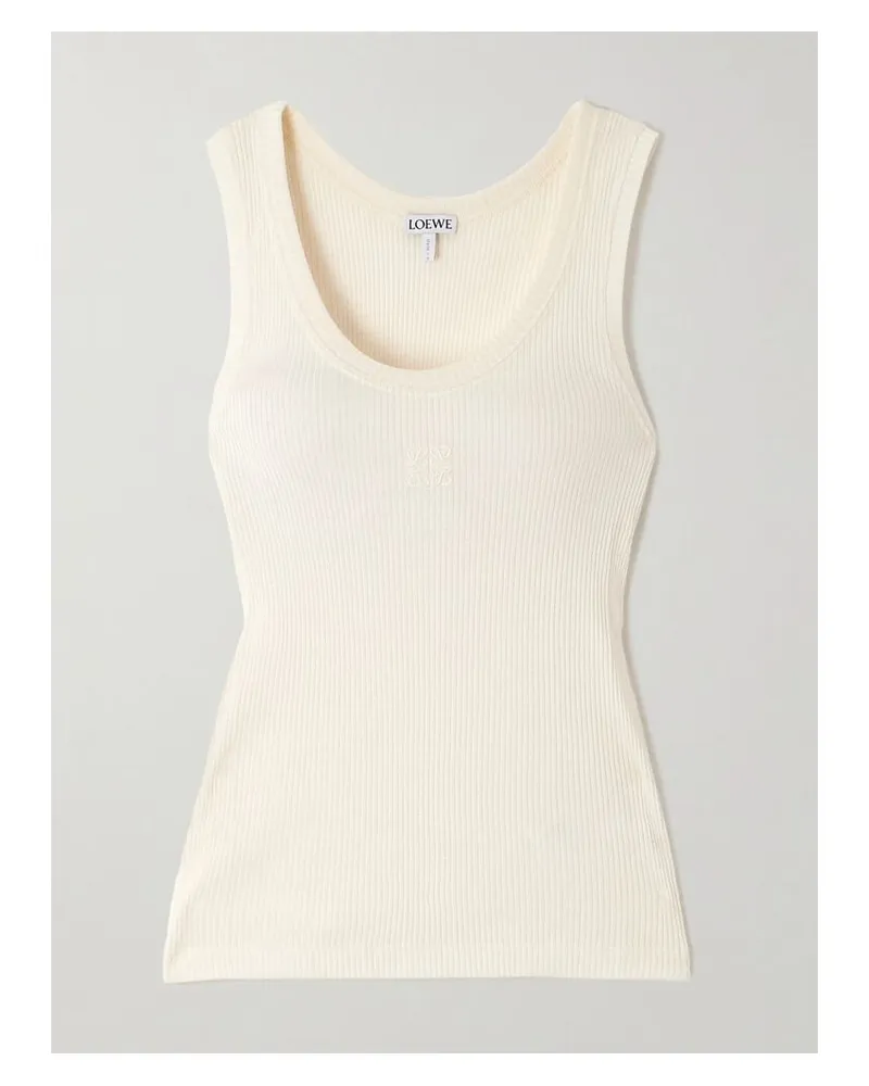 Loewe Anagram Tanktop Aus Geripptem Seiden-jersey Mit Stickerei - Weiß Weiß