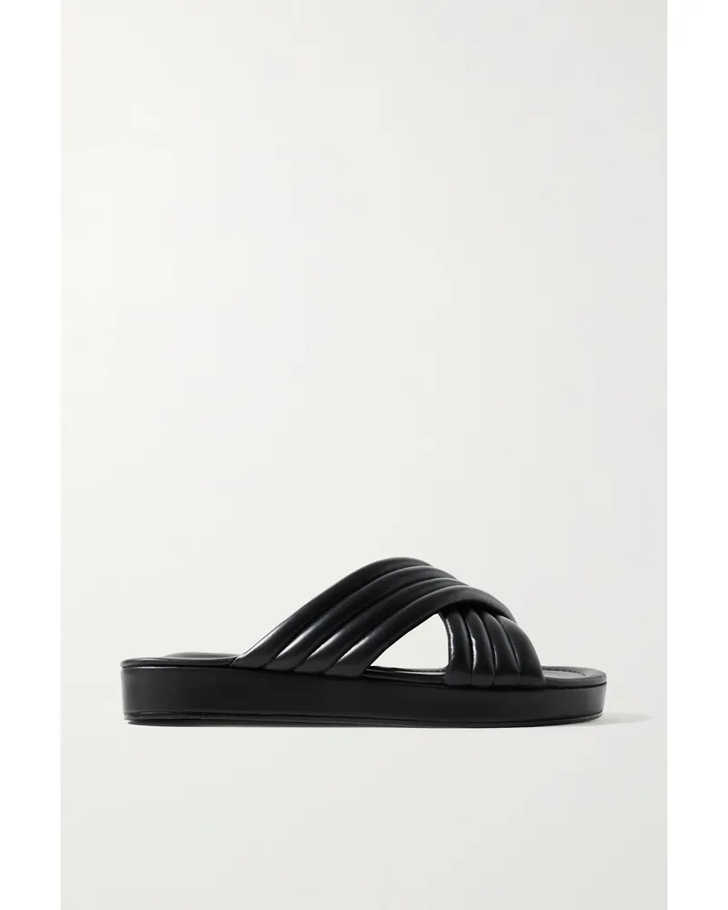 Porte & Paire Pantoletten Aus Gestepptem Leder - Schwarz Schwarz