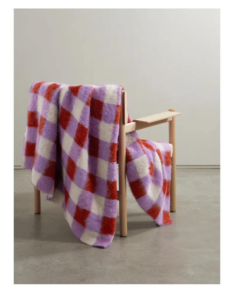 The Elder Statesman Thistle Decke Aus Einer Alpakawollmischung Mit Gingham-karo - Lila Lila