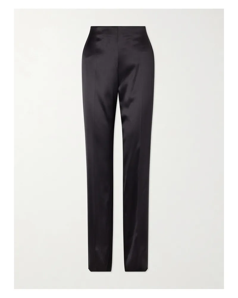 Valentino Garavani Silk-blend Duchesse Straight-leg Pants - Black Black