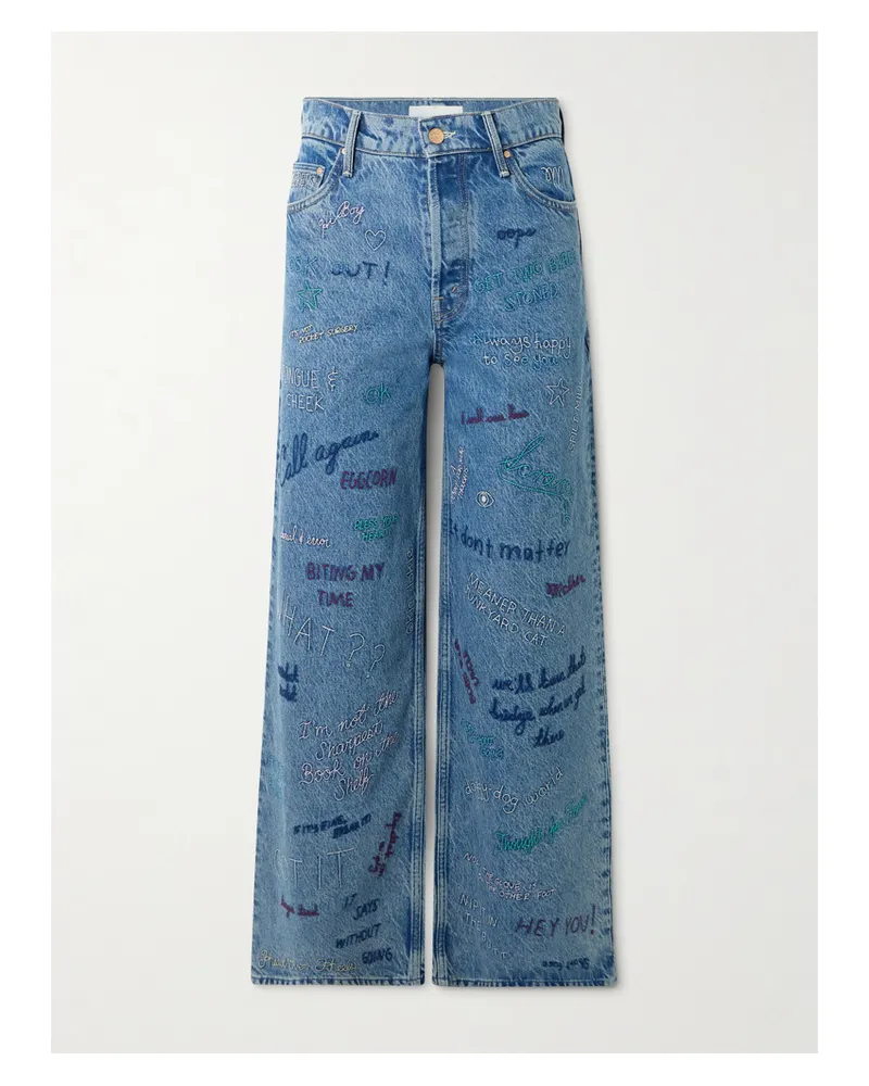 Mother Double Dip Nerdy Halbhohe Jeans Mit Weitem Bein Und Stickereien - Blau Blau