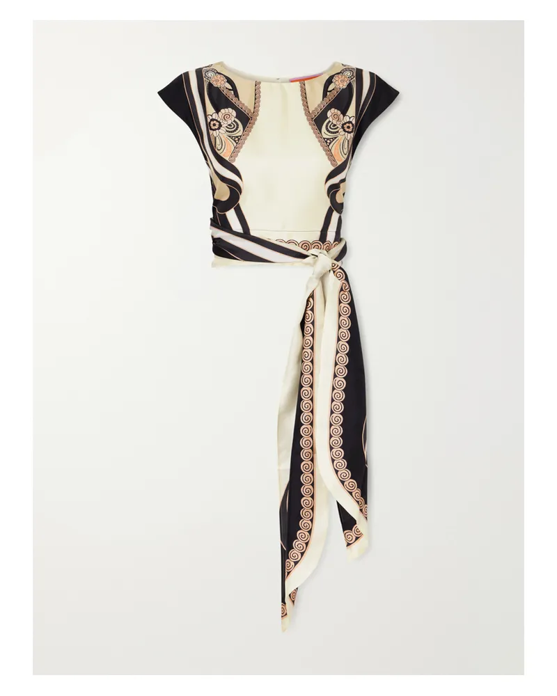 La DoubleJ Tie-detailed Printed Silk-twill Blouse - Neutrals Neutrals