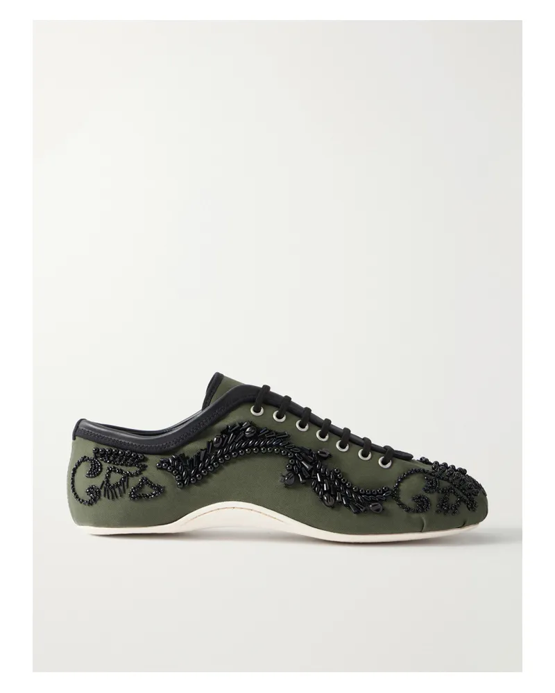 Dries van Noten Embroidered Twill Sneakers - Green Green