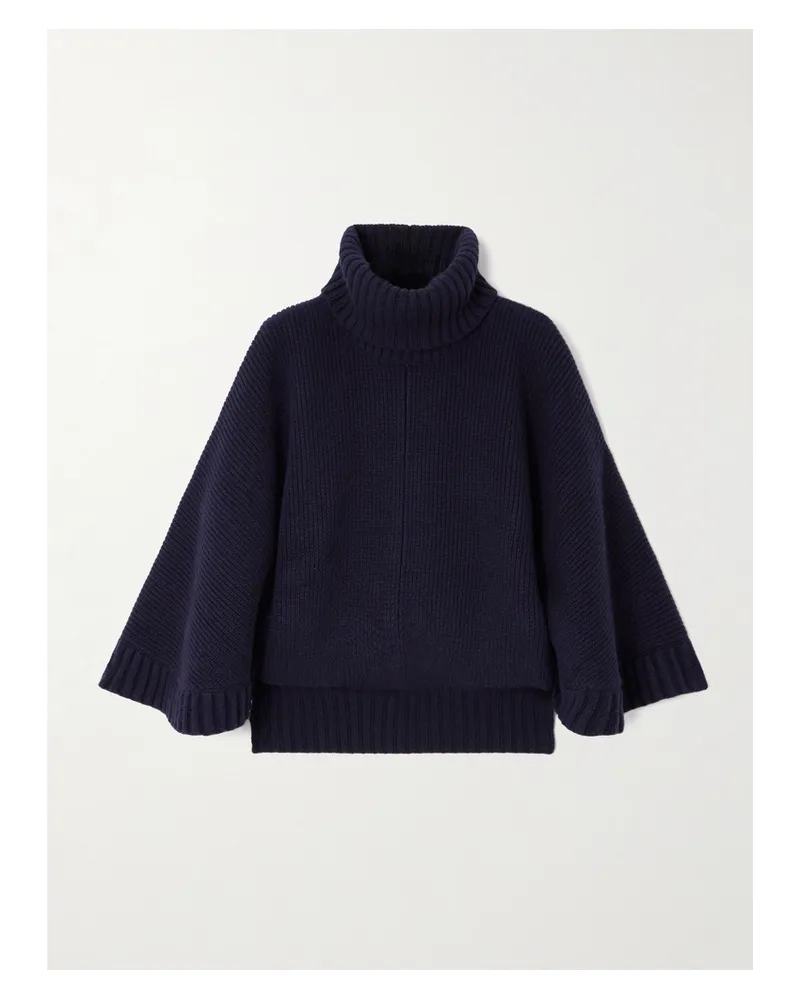 Chloé Rollkragenpullover aus einer Gerippten Woll-kaschmirmischung Blau