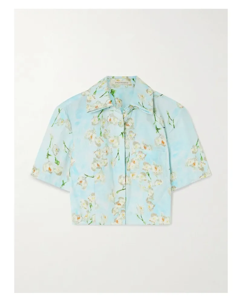 EMILIA WICKSTEAD Natalie Verkürztes Hemd Aus Baumwollpopeline Mit Blumenprint - Blau Blau