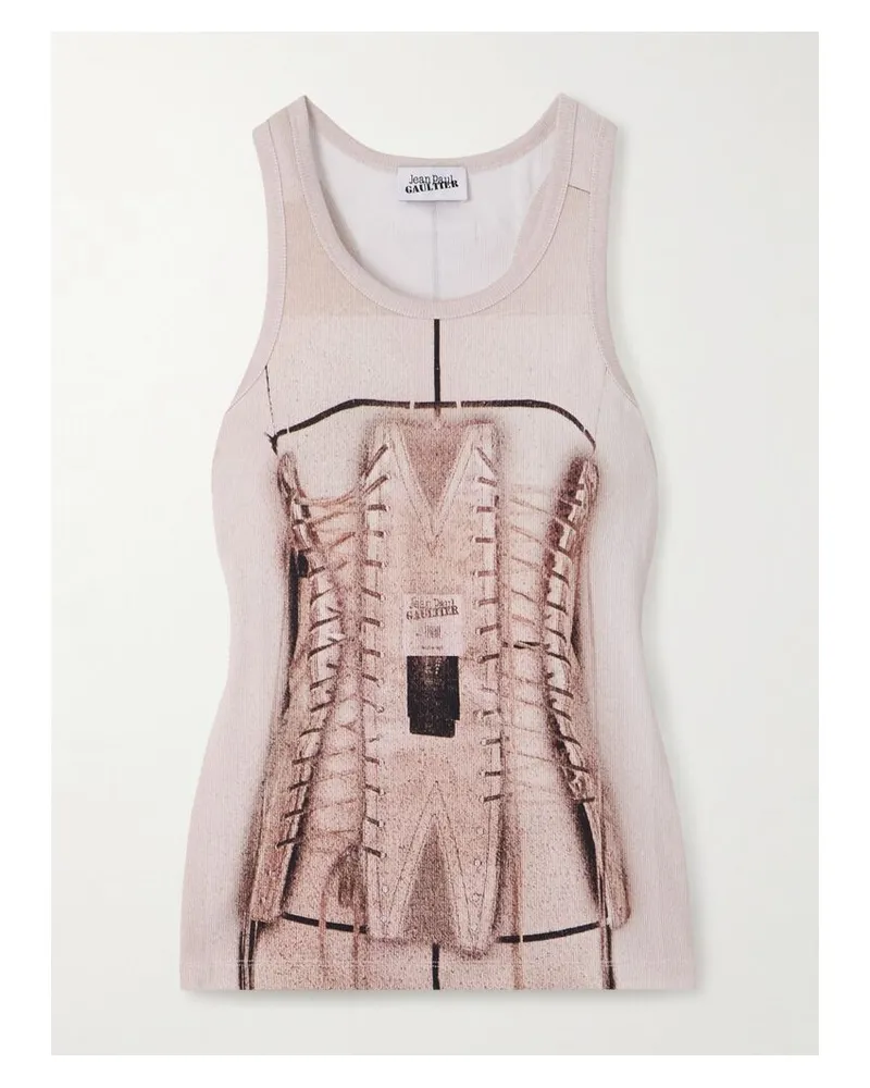 Jean Paul Gaultier Bedrucktes Tanktop Aus Geripptem Jersey Aus Einer Baumwollmischung Mit Trompe-l'œil-effekt - Pink Pink