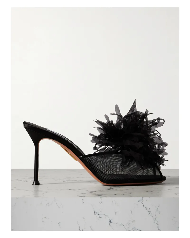 Aquazzura Poème 85 Mules Aus Mesh Mit Organza- Und Lederbesätzen - Schwarz Schwarz