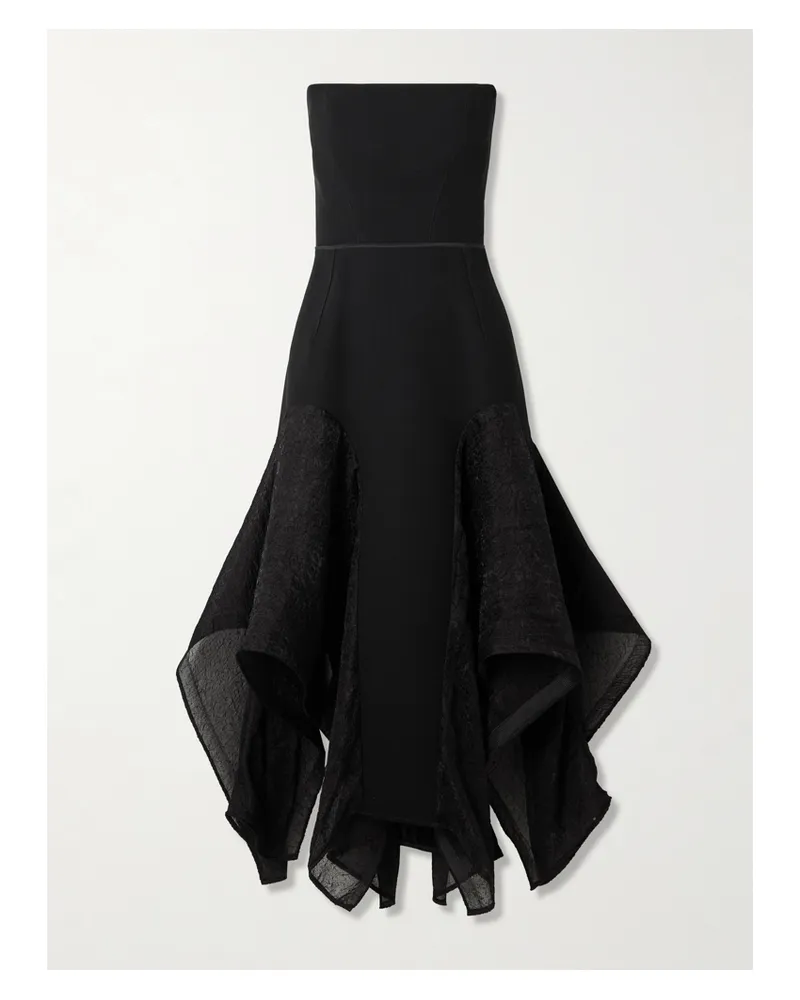 Maticevski Sybil Strapless Asymmetric Crepe And Crinkled-organza Dress - Black Black