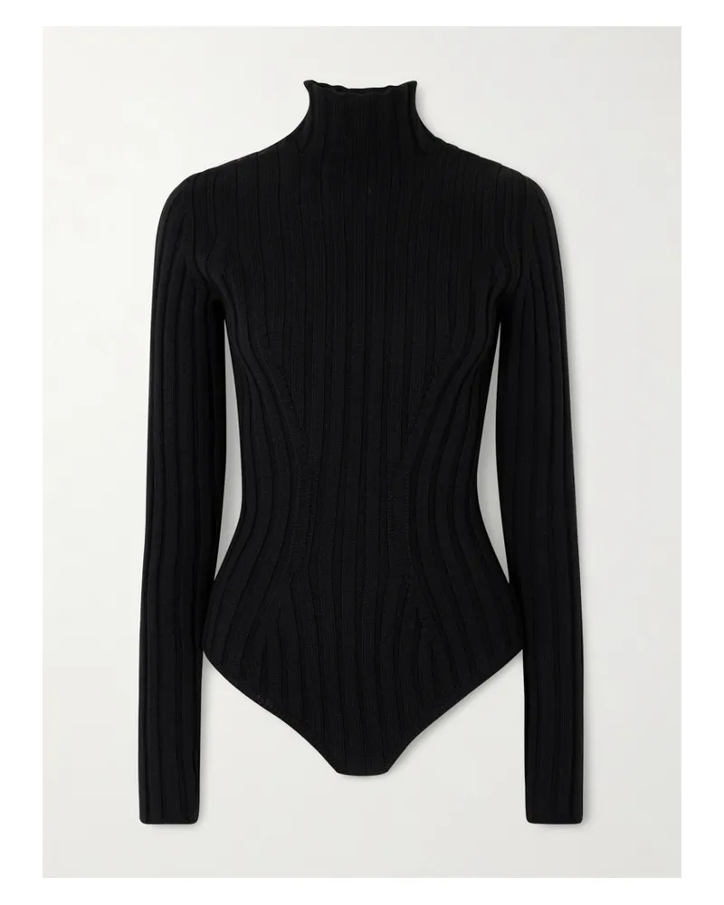 Alaïa Ribbed Wool Turtleneck Bodysuit - Black Black