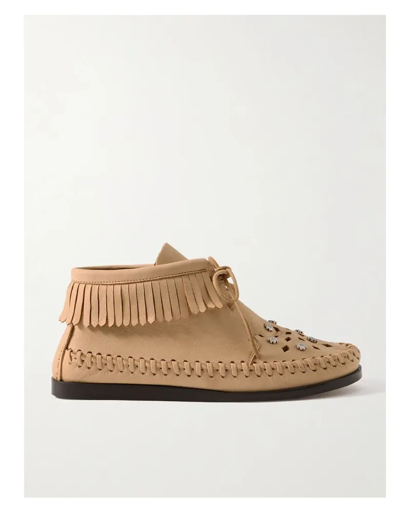 Isabel Marant Felsa Ankle Boots Aus Veloursleder Mit Fransen Und Verzierungen - Neutral Neutral