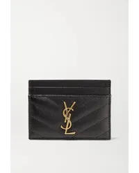 Saint Laurent Monogramme Gestepptes Kartenetui aus Strukturiertem Leder Schwarz