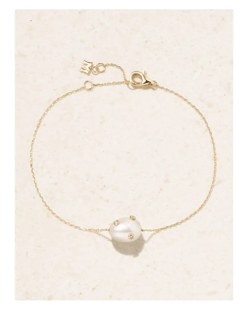 MATEO Armband Aus 14 Karat Gold Mit Perle Und Diamanten - Wollweiß Wollweiß
