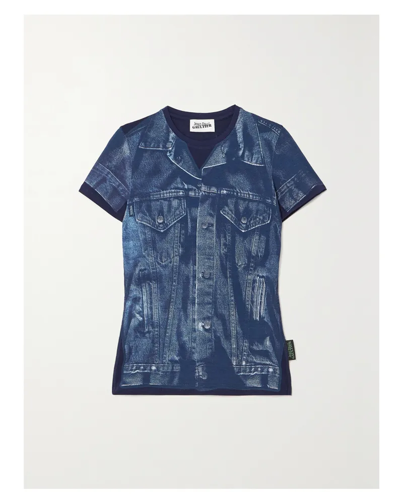 Jean Paul Gaultier Trompe L'oeil T-shirt Aus Baumwoll-jersey Mit Print - Blau Blau
