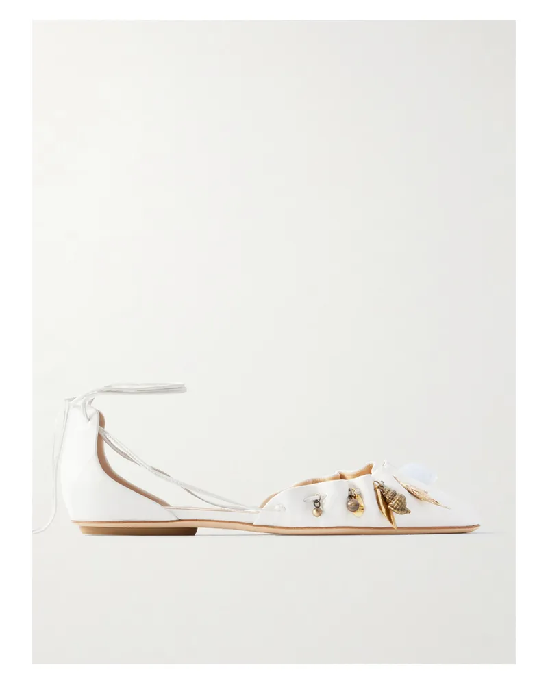Chloé Sea Treasures Embellished Gathered Leather Ballet Flats - White White