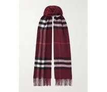 Fringed Checked Cashmere Scarf - Burgundy
