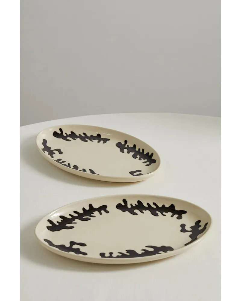 Marloe Marloe Net Sustain Set Aus Zwei Tellern Aus Glasierter Keramik - Ecru Ecru