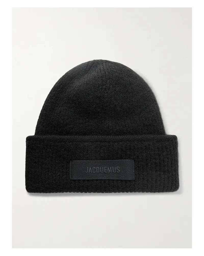 Jacquemus Le Bonnet Grosgrain-trimmed Ribbed-knit Beanie - Black Black