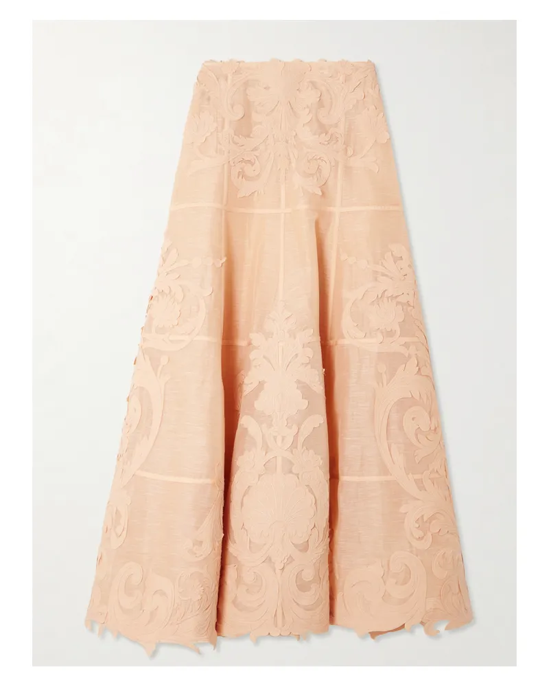 Zimmermann Rebellion Midirock Aus Einer Leinen-seidenmischung Mit Applikationen - Orange Orange