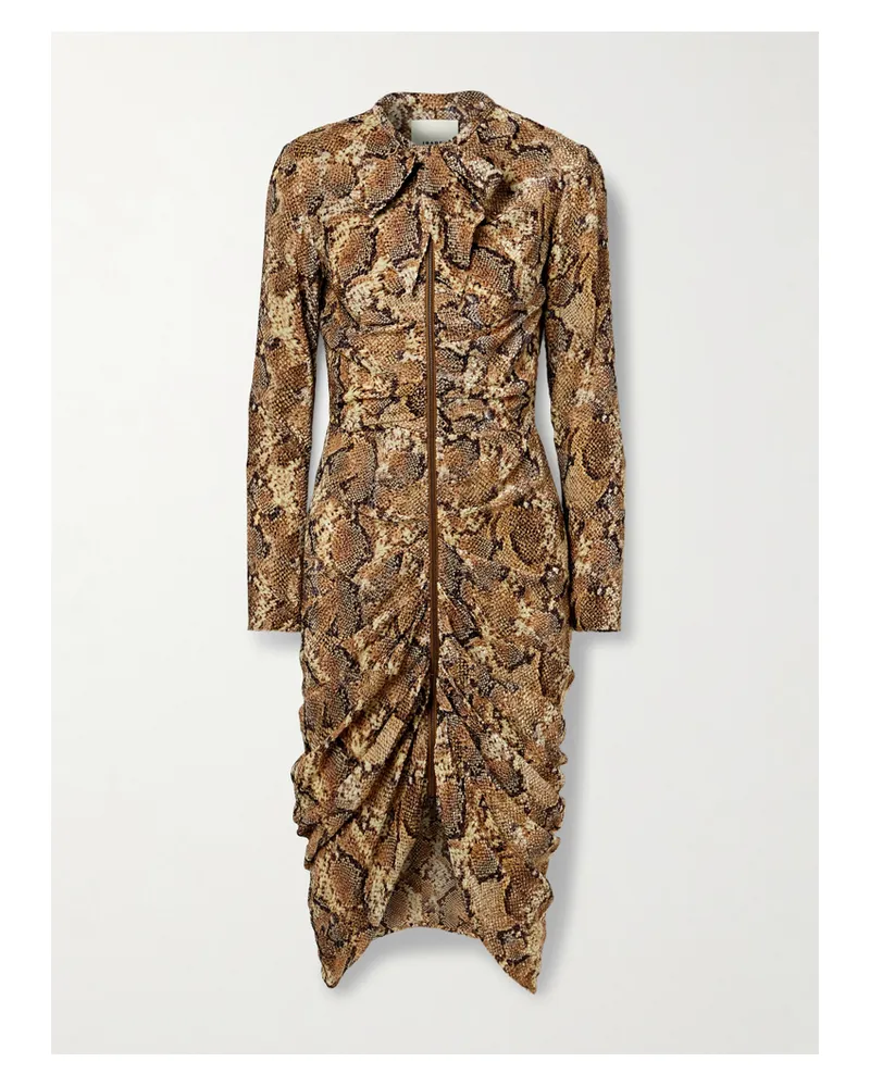 Isabel Marant Connie Midikleid Aus Einer Devoré-seidenmischung Mit Schlangenprint, Raffungen Und Schluppe - Animal-Print Animal-print