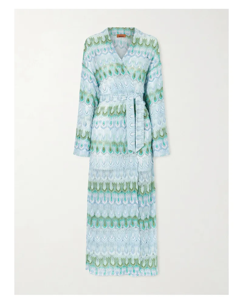 Missoni Belted Metallic Crochet-knit Kaftan - Blue Blue