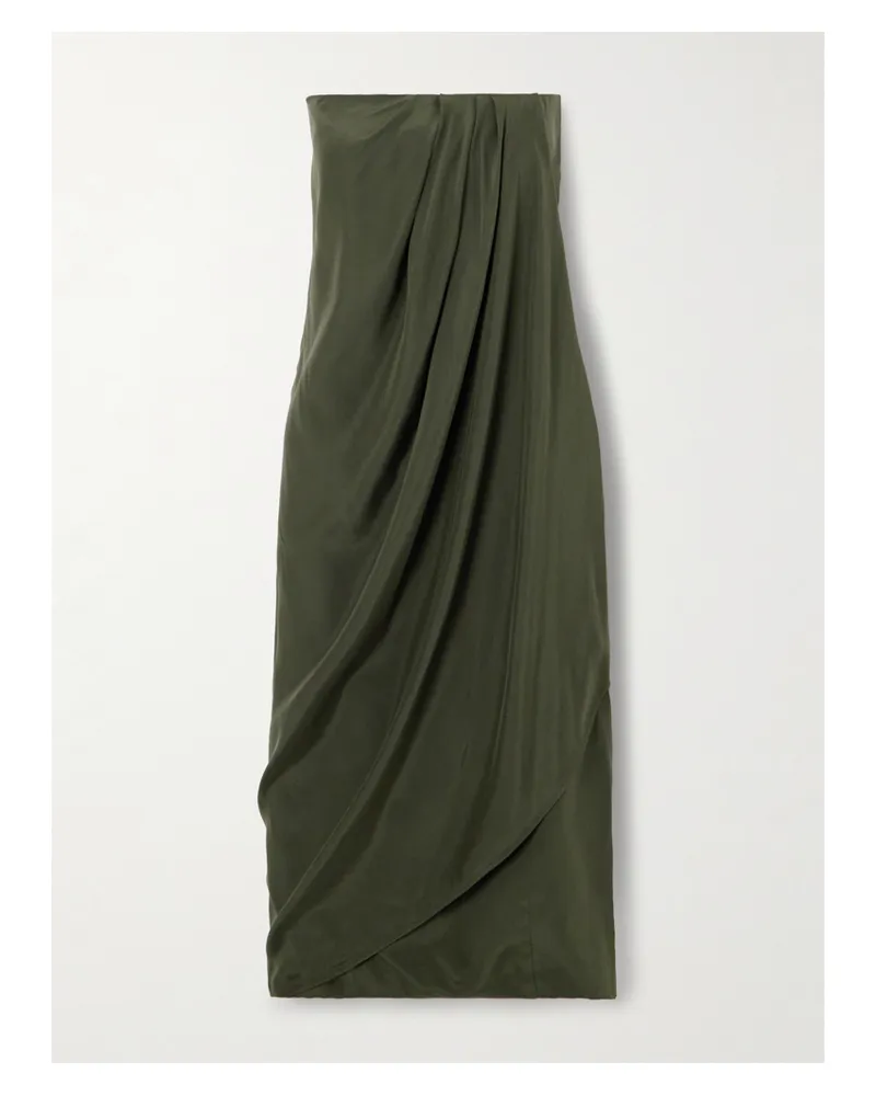 GAUGE81 Onna Trägerloses Midikleid Aus Seidensatin Mit Raffungen - Grün Grün