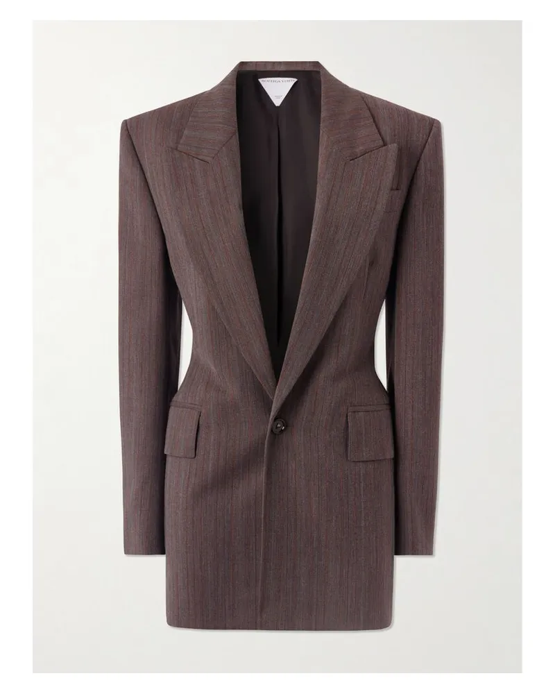 Bottega Veneta Blazer Aus Gestreiftem Twill Aus Einer Wollmischung - Braun Braun