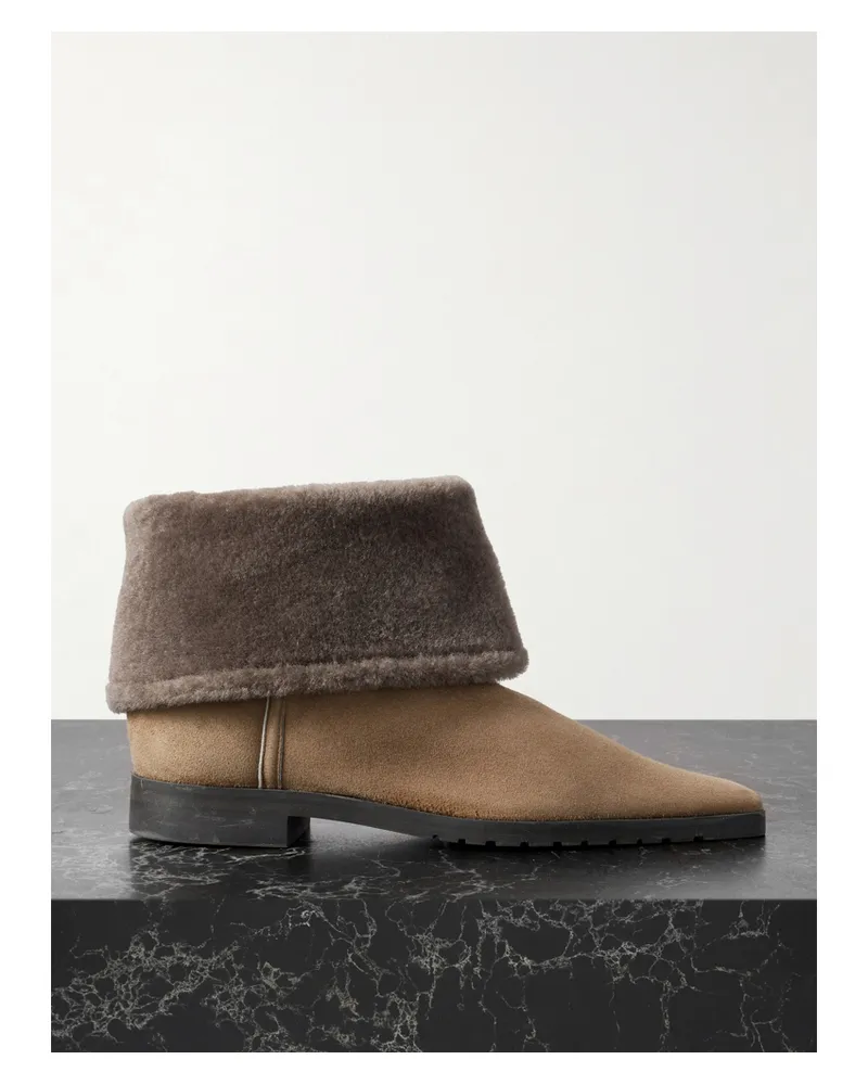 Totême Ankle Boots Aus Veloursleder Mit Shearling-besatz - Braun Braun