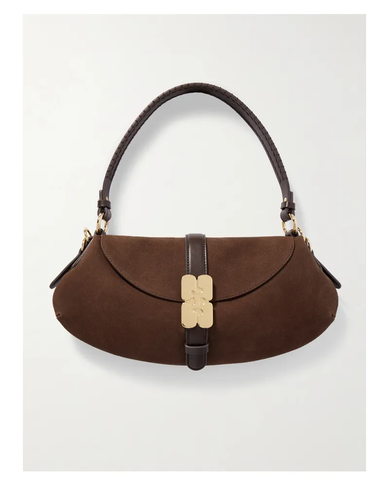 Ganni Kat Recycled Suede-blend Shoulder Bag - Brown Brown