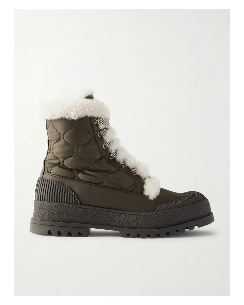 Aquazzura Glacier Schnürstiefel Aus Leder Und Gestepptem Nylon Mit Shearling-futter - Grün Grün