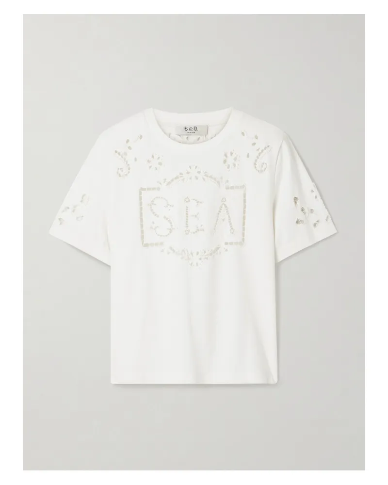 Sea Marie T-shirt Aus Baumwoll-jersey Mit Lochstickerei - Weiß Weiß