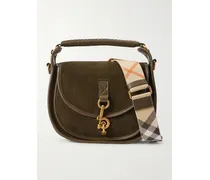 Leather-trimmed Suede Shoulder Bag - Green