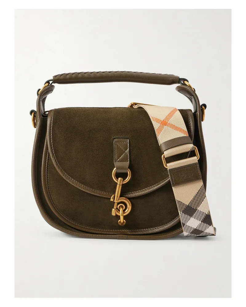 Burberry Leather-trimmed Suede Shoulder Bag - Green Green